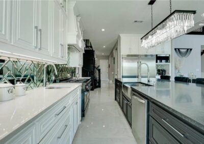 Luxurious kitchen with chandelier